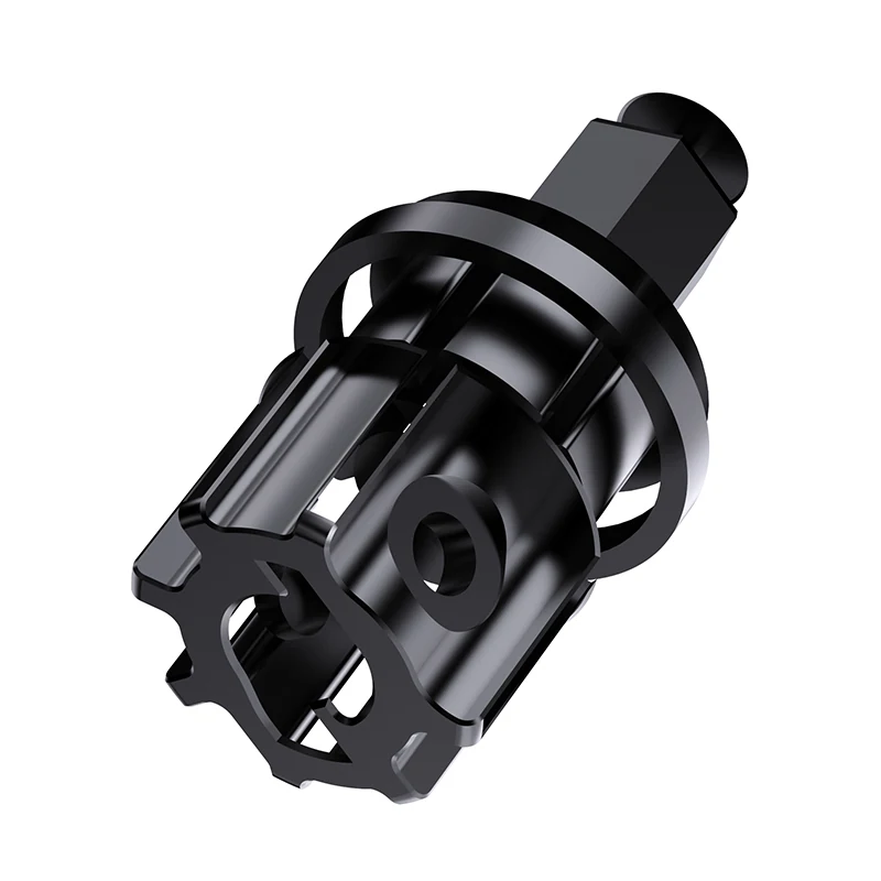 Rendered close-up of the metal drive shaft that raises and lowers the coop door panel.