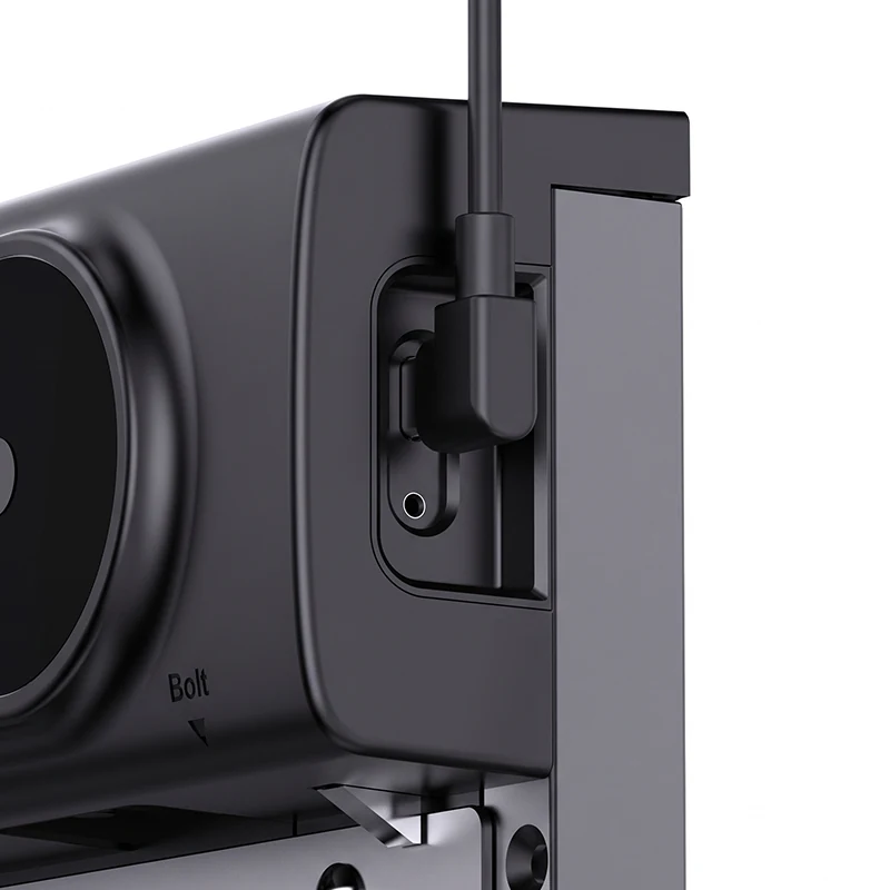 Close view of a Type-C cable plugged into the door unit's charging port.