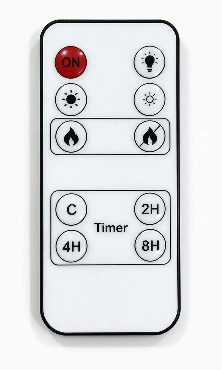 The white remote control that sets the warmer's two, four, and eight hour timer